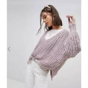 Free people Oversized V-Neck Ribbed Sweater in Dusty Mauve